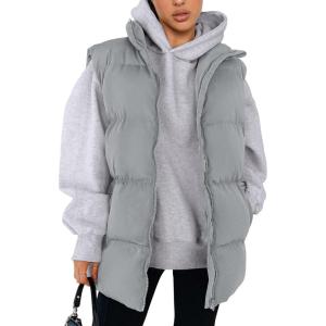 PRETTYGARDEN Women’s Puffer Jacket Vests 2026 Fall Casual Sleeveless Stand Collar Zip Up Coats Warm Winter Outerwear(Light Grey)