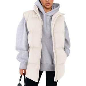 PRETTYGARDEN Women’s Puffer Jacket Vests 2026 Fall Casual Sleeveless Stand Collar Zip Up Coats Warm Winter Outerwear(White)