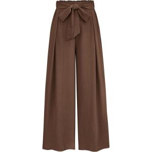 PRETTYGARDEN Women’s Wide Leg Work Pants Business Casual High Waisted Loose Palazzo Trouser Summer Clothes(Brown)