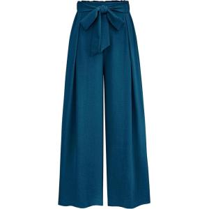 PRETTYGARDEN Women’s Wide Leg Work Pants Business Casual High Waisted Loose Palazzo Trouser Summer Clothes(Dark Blue)