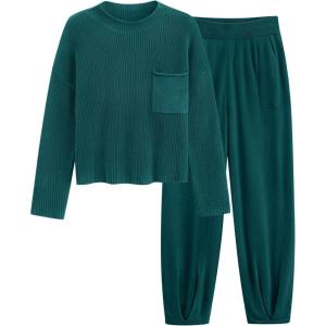 PRETTYGARDEN Two Piece Sets for Women 2026 Pullover Sweater High Waisted Sweatpants Tracksuit Lounge Set Fall Winter Outfits(Blue Green)