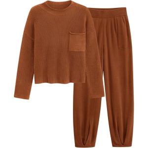 PRETTYGARDEN Two Piece Sets for Women 2026 Pullover Sweater High Waisted Sweatpants Tracksuit Lounge Set Fall Winter Outfits(Brown)