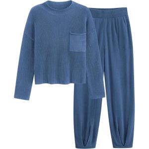 PRETTYGARDEN Two Piece Sets for Women 2026 Pullover Sweater High Waisted Sweatpants Tracksuit Lounge Set Fall Winter Outfits(Dark Blue)