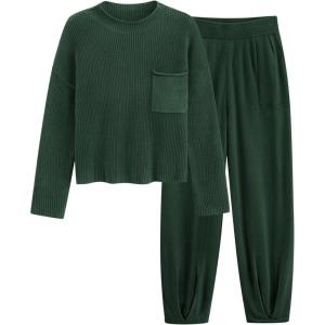 PRETTYGARDEN Two Piece Sets for Women 2026 Pullover Sweater High Waisted Sweatpants Tracksuit Lounge Set Fall Winter Outfits(Dark Green)