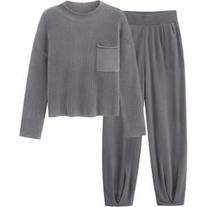 PRETTYGARDEN Two Piece Sets for Women 2026 Pullover Sweater High Waisted Sweatpants Tracksuit Lounge Set Fall Winter Outfits(Dark Grey)