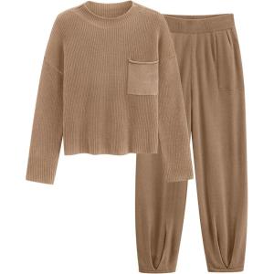PRETTYGARDEN Two Piece Sets for Women 2026 Pullover Sweater High Waisted Sweatpants Tracksuit Lounge Set Fall Winter Outfits(Khaki)