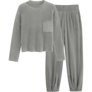 PRETTYGARDEN Two Piece Sets for Women 2026 Pullover Sweater High Waisted Sweatpants Tracksuit Lounge Set Fall Winter Outfits(Light Grey)