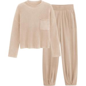 PRETTYGARDEN Two Piece Sets for Women 2026 Pullover Sweater High Waisted Sweatpants Tracksuit Lounge Set Fall Winter Outfits(Light Khaki)