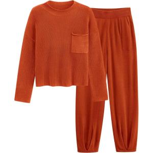 PRETTYGARDEN Two Piece Sets for Women 2026 Pullover Sweater High Waisted Sweatpants Tracksuit Lounge Set Fall Winter Outfits(Orange)