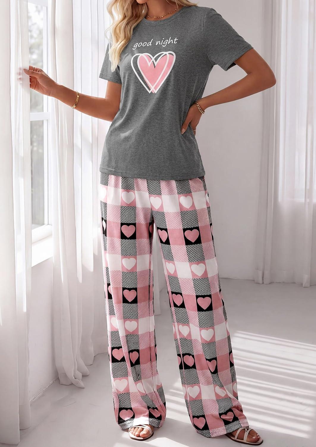imagePRETTYGARDEN Womens 2 Piece Pajama Sets Summer 2026 Matching Lounge Outfits Short Sleeve Printed Sleepwear Spring PJ SetDusty Pink