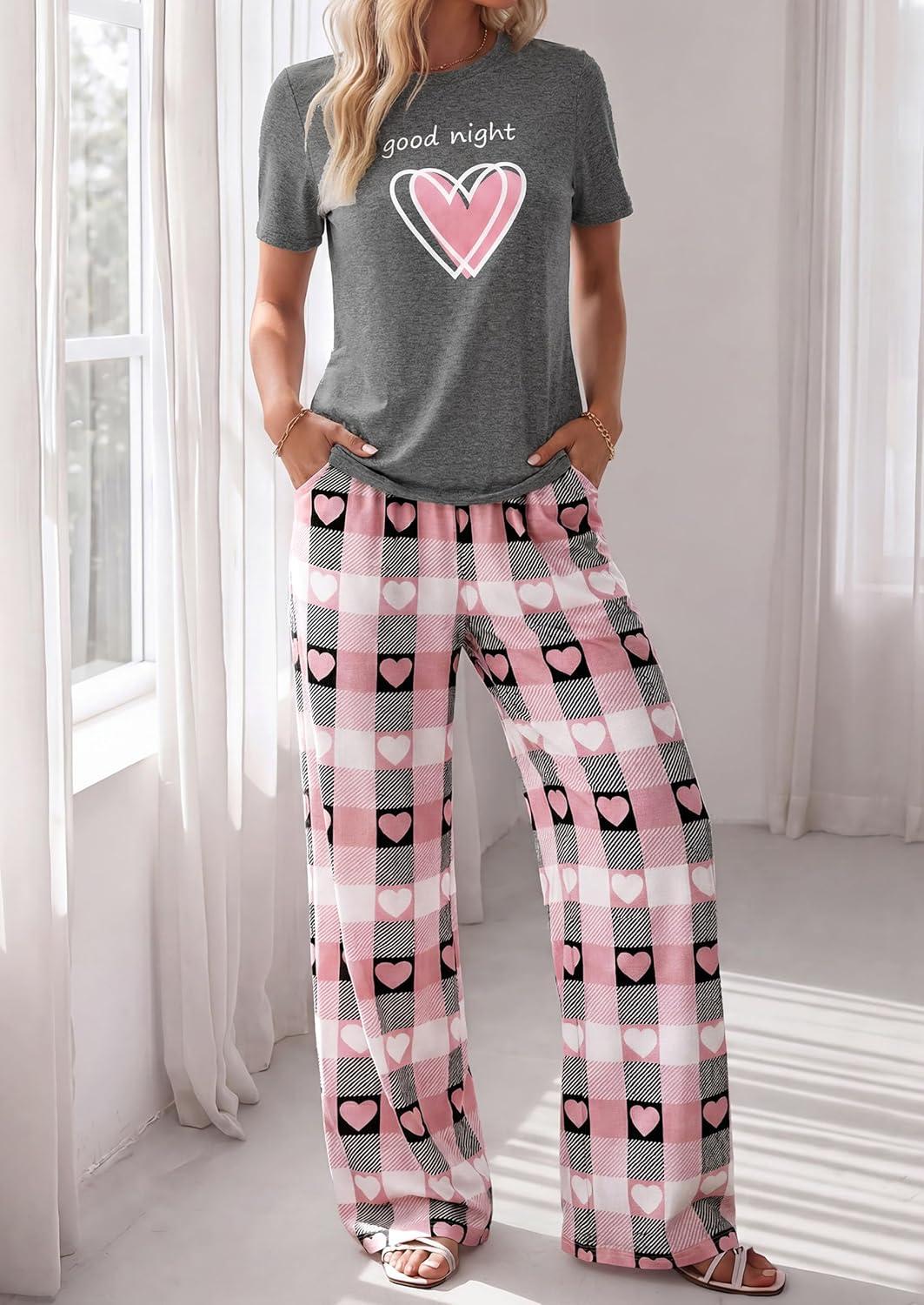 imagePRETTYGARDEN Womens 2 Piece Pajama Sets Summer 2026 Matching Lounge Outfits Short Sleeve Printed Sleepwear Spring PJ SetDusty Pink
