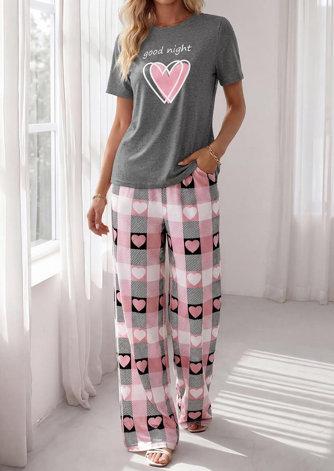 imagePRETTYGARDEN Womens 2 Piece Pajama Sets Summer 2026 Matching Lounge Outfits Short Sleeve Printed Sleepwear Spring PJ SetDusty Pink