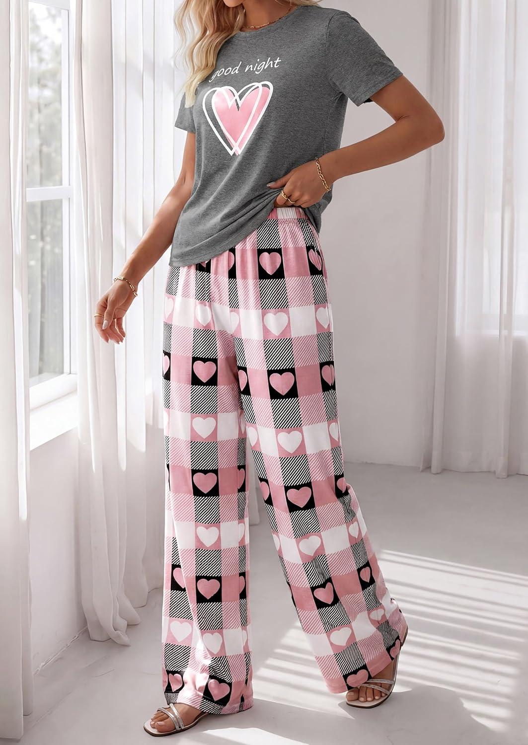 imagePRETTYGARDEN Womens 2 Piece Pajama Sets Summer 2026 Matching Lounge Outfits Short Sleeve Printed Sleepwear Spring PJ SetDusty Pink
