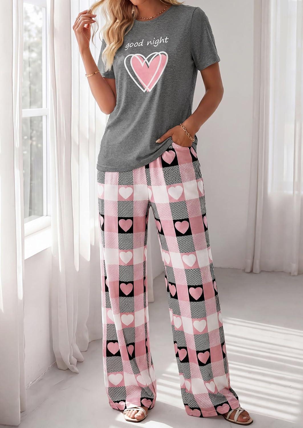 imagePRETTYGARDEN Womens 2 Piece Pajama Sets Summer 2026 Matching Lounge Outfits Short Sleeve Printed Sleepwear Spring PJ SetDusty Pink