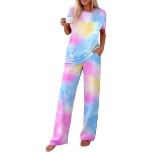 PRETTYGARDEN Women’s 2 Piece Pajama Sets Summer 2026 Matching Lounge Outfits Short Sleeve Printed Sleepwear Spring PJ Set(Multicolor)