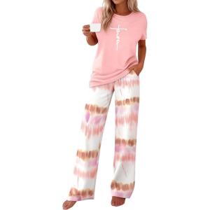 PRETTYGARDEN Women’s 2 Piece Pajama Sets Summer 2026 Matching Lounge Outfits Short Sleeve Printed Sleepwear Spring PJ Set(Pink)