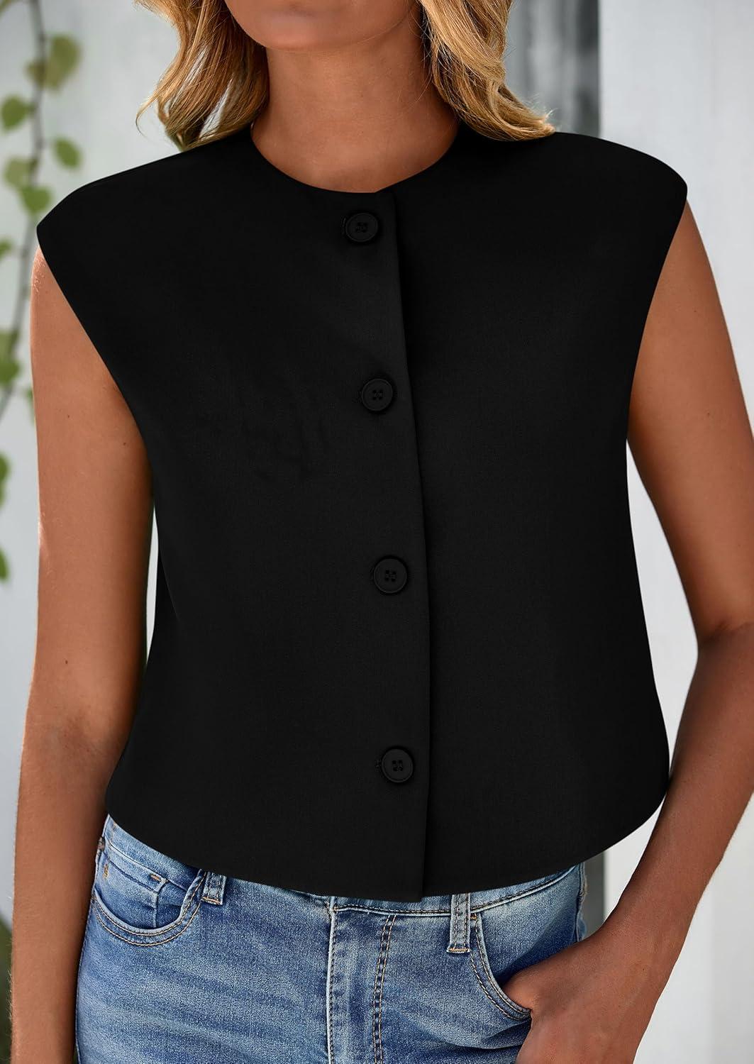imagePRETTYGARDEN Womens Suit Vest Crop Tops Spring Summer Dressy Business Casual Work Office Clothes Trendy Blazer WaistcoatBlack