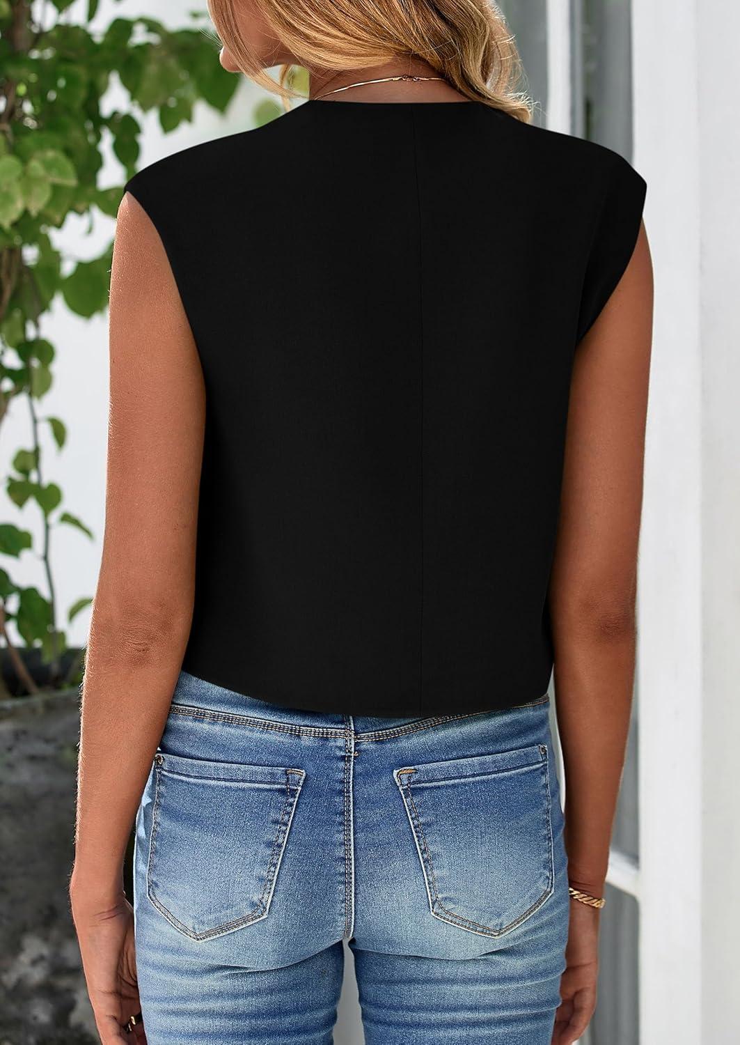 imagePRETTYGARDEN Womens Suit Vest Crop Tops Spring Summer Dressy Business Casual Work Office Clothes Trendy Blazer WaistcoatBlack