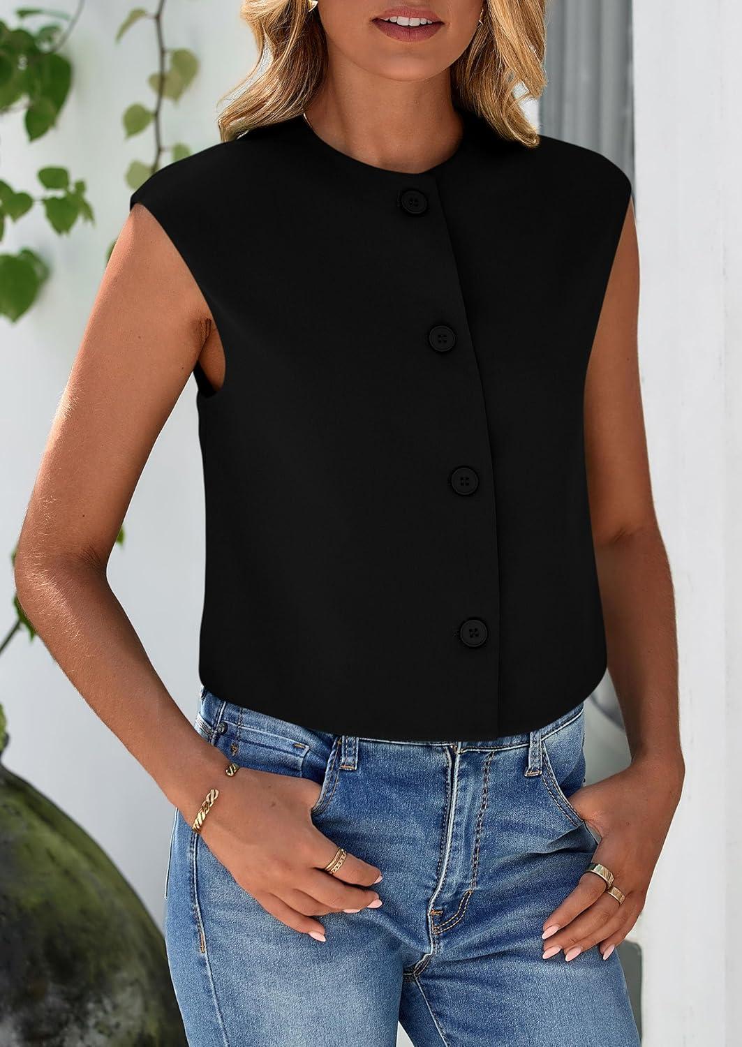 imagePRETTYGARDEN Womens Suit Vest Crop Tops Spring Summer Dressy Business Casual Work Office Clothes Trendy Blazer WaistcoatBlack