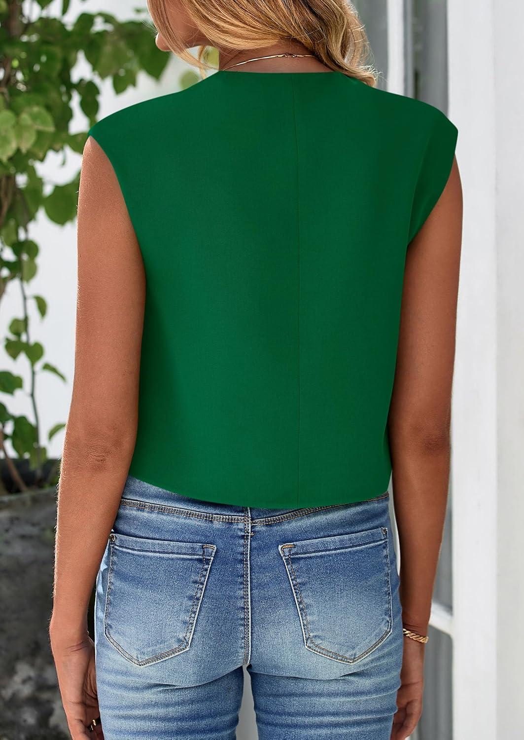 imagePRETTYGARDEN Womens Suit Vest Crop Tops Spring Summer Dressy Business Casual Work Office Clothes Trendy Blazer WaistcoatGreen