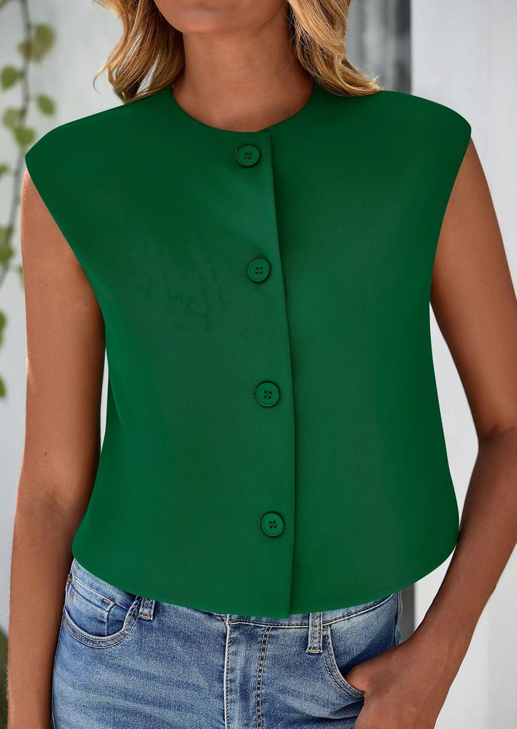 imagePRETTYGARDEN Womens Suit Vest Crop Tops Spring Summer Dressy Business Casual Work Office Clothes Trendy Blazer WaistcoatGreen