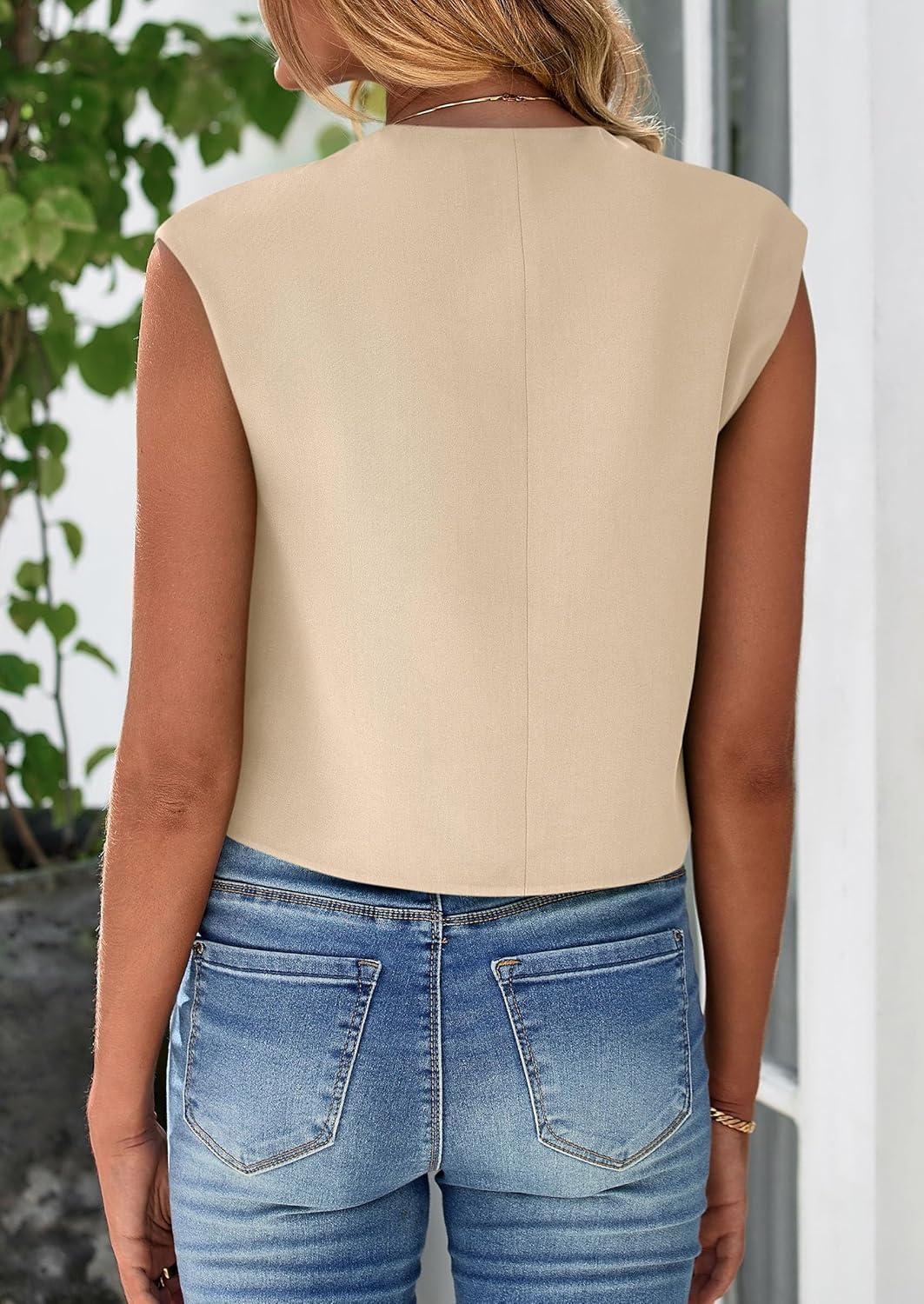 imagePRETTYGARDEN Womens Suit Vest Crop Tops Spring Summer Dressy Business Casual Work Office Clothes Trendy Blazer WaistcoatLight Khaki