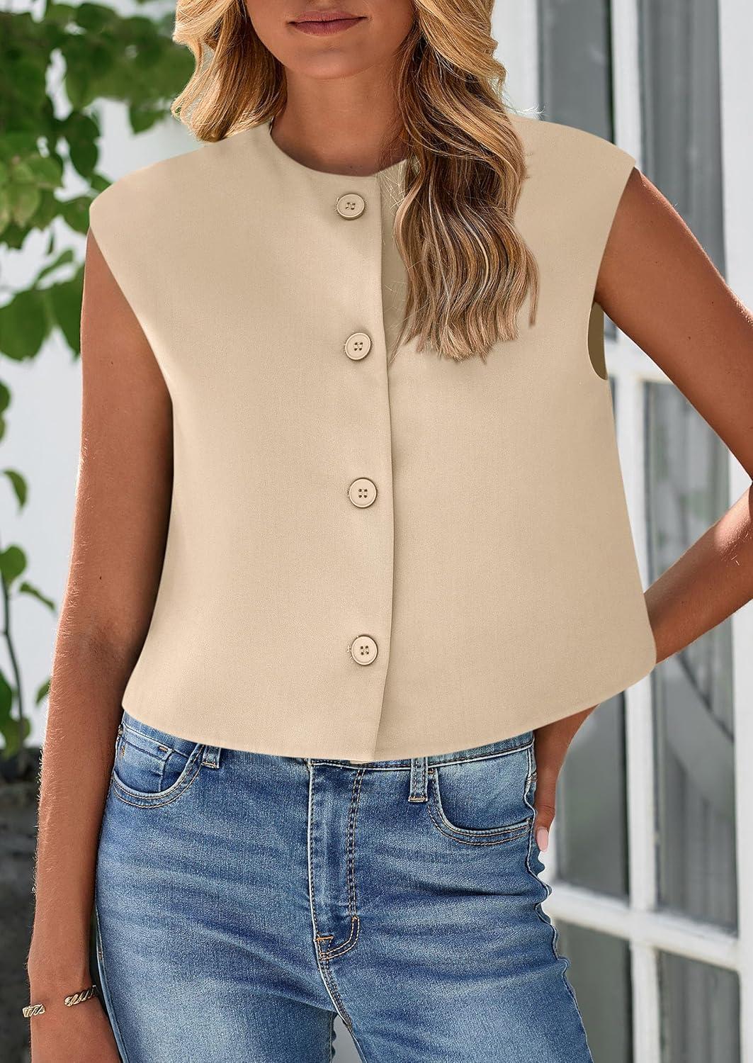 imagePRETTYGARDEN Womens Suit Vest Crop Tops Spring Summer Dressy Business Casual Work Office Clothes Trendy Blazer WaistcoatLight Khaki