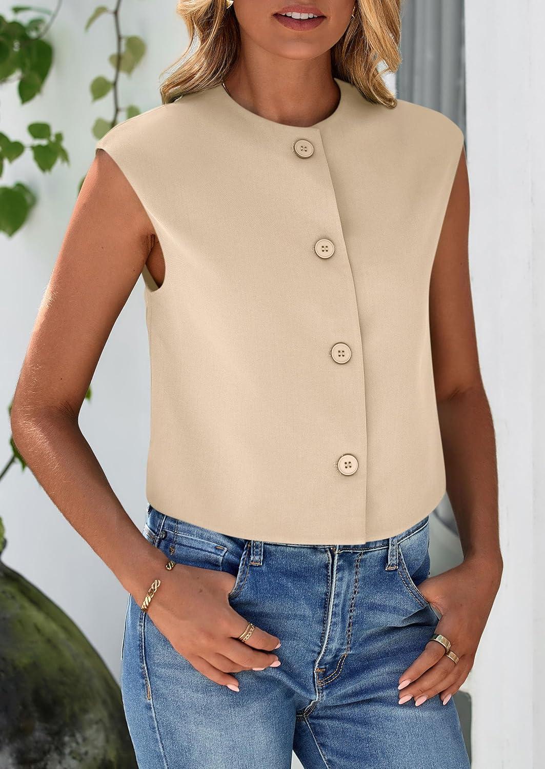 imagePRETTYGARDEN Womens Suit Vest Crop Tops Spring Summer Dressy Business Casual Work Office Clothes Trendy Blazer WaistcoatLight Khaki