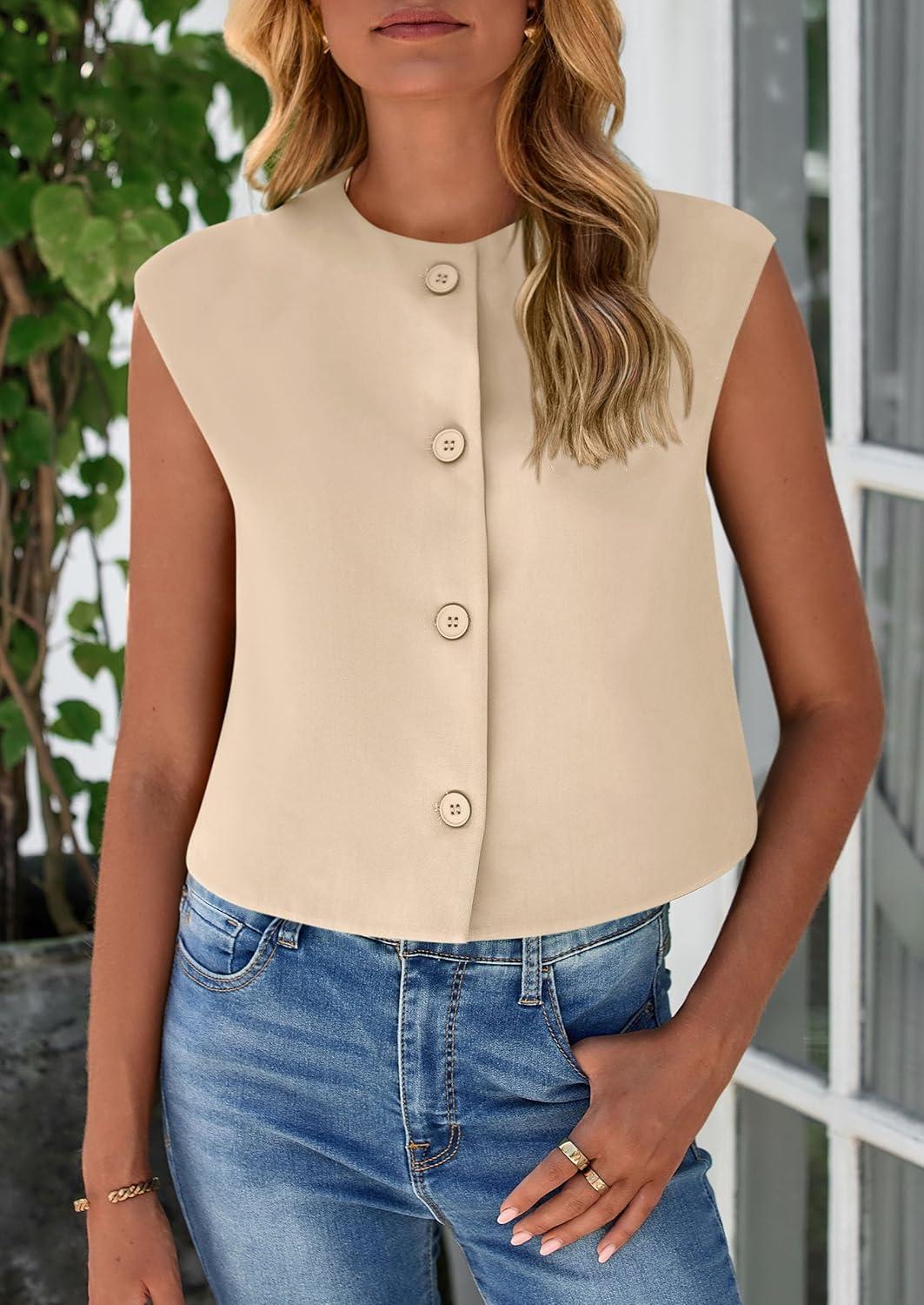 imagePRETTYGARDEN Womens Suit Vest Crop Tops Spring Summer Dressy Business Casual Work Office Clothes Trendy Blazer WaistcoatLight Khaki
