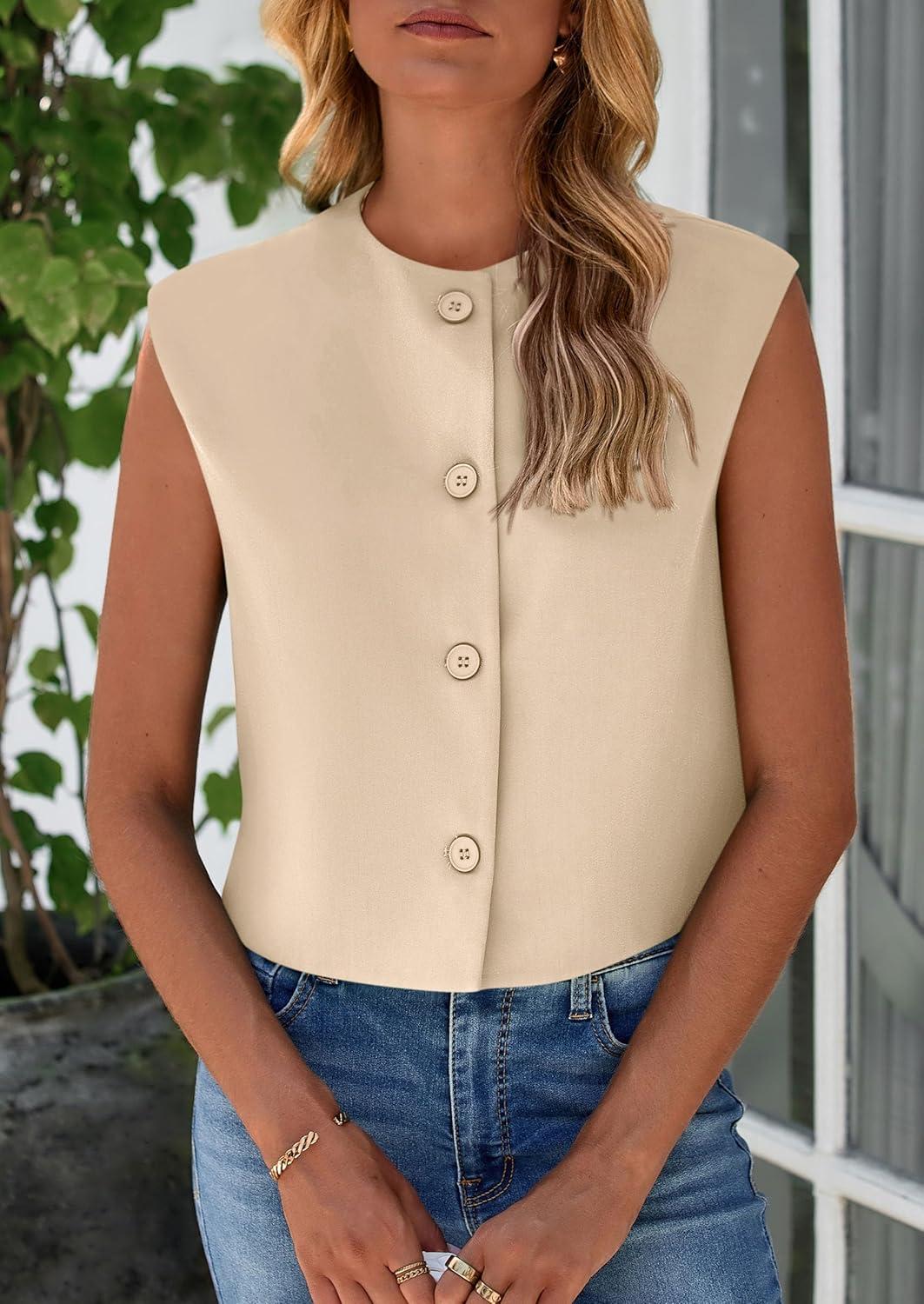 imagePRETTYGARDEN Womens Suit Vest Crop Tops Spring Summer Dressy Business Casual Work Office Clothes Trendy Blazer WaistcoatLight Khaki