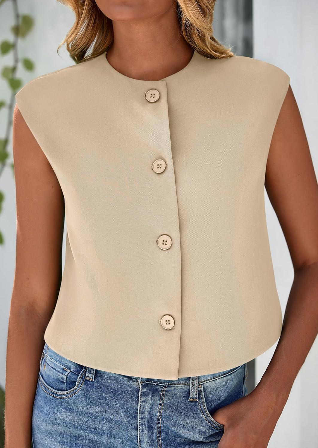 imagePRETTYGARDEN Womens Suit Vest Crop Tops Spring Summer Dressy Business Casual Work Office Clothes Trendy Blazer WaistcoatLight Khaki