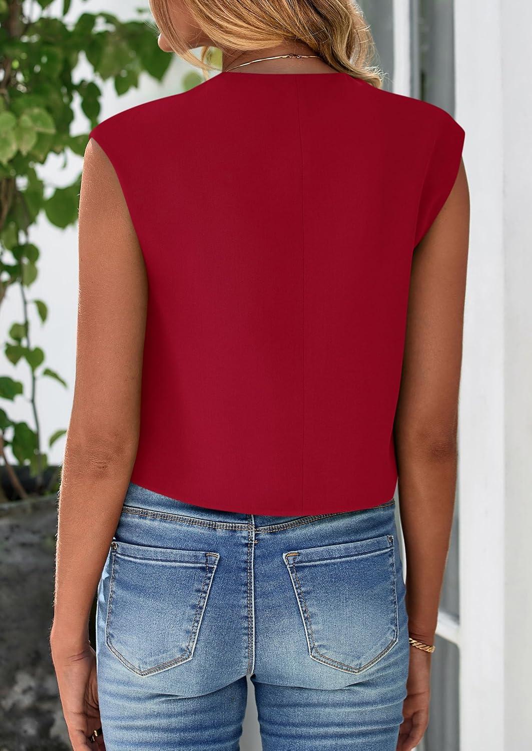 imagePRETTYGARDEN Womens Suit Vest Crop Tops Spring Summer Dressy Business Casual Work Office Clothes Trendy Blazer WaistcoatRed