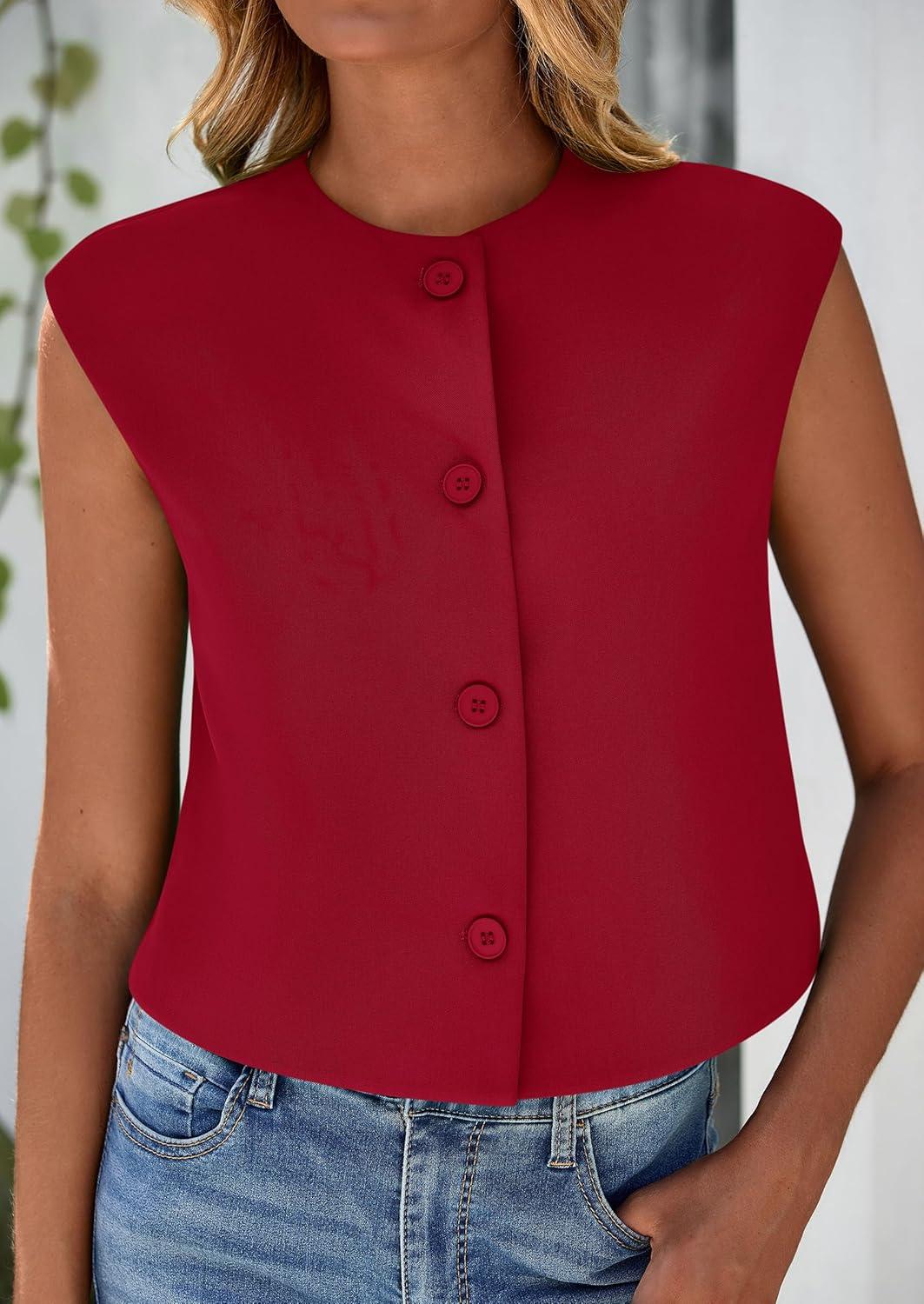 imagePRETTYGARDEN Womens Suit Vest Crop Tops Spring Summer Dressy Business Casual Work Office Clothes Trendy Blazer WaistcoatRed