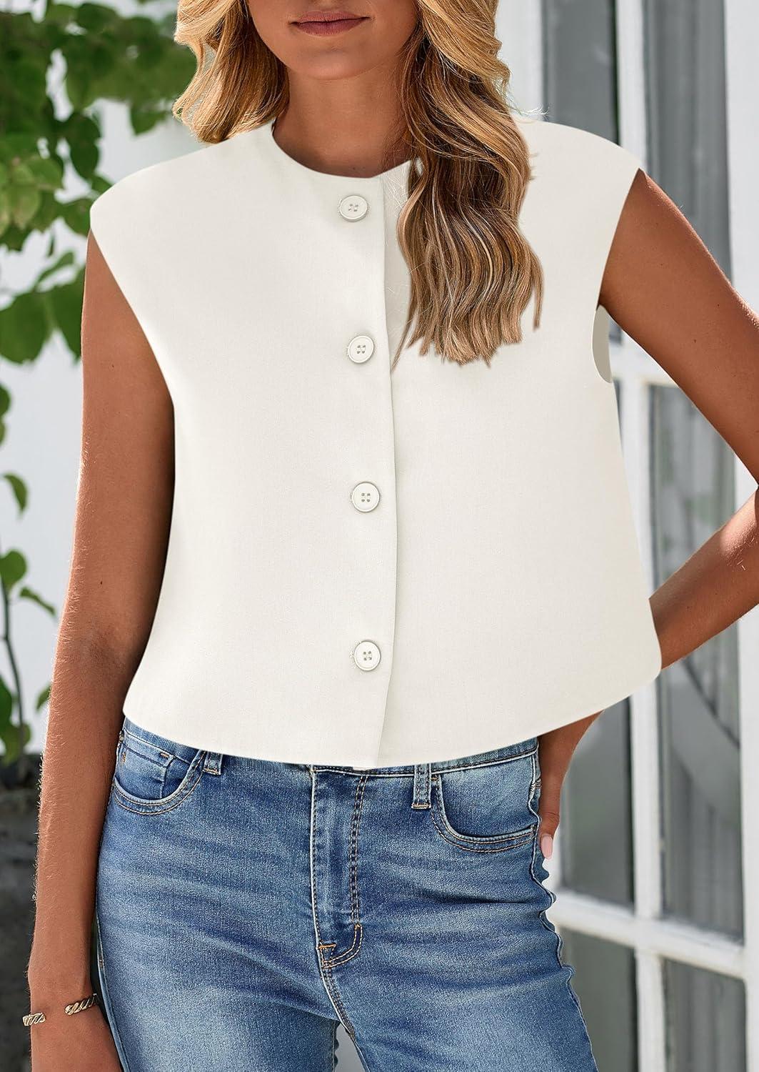 imagePRETTYGARDEN Womens Suit Vest Crop Tops Spring Summer Dressy Business Casual Work Office Clothes Trendy Blazer WaistcoatWhite