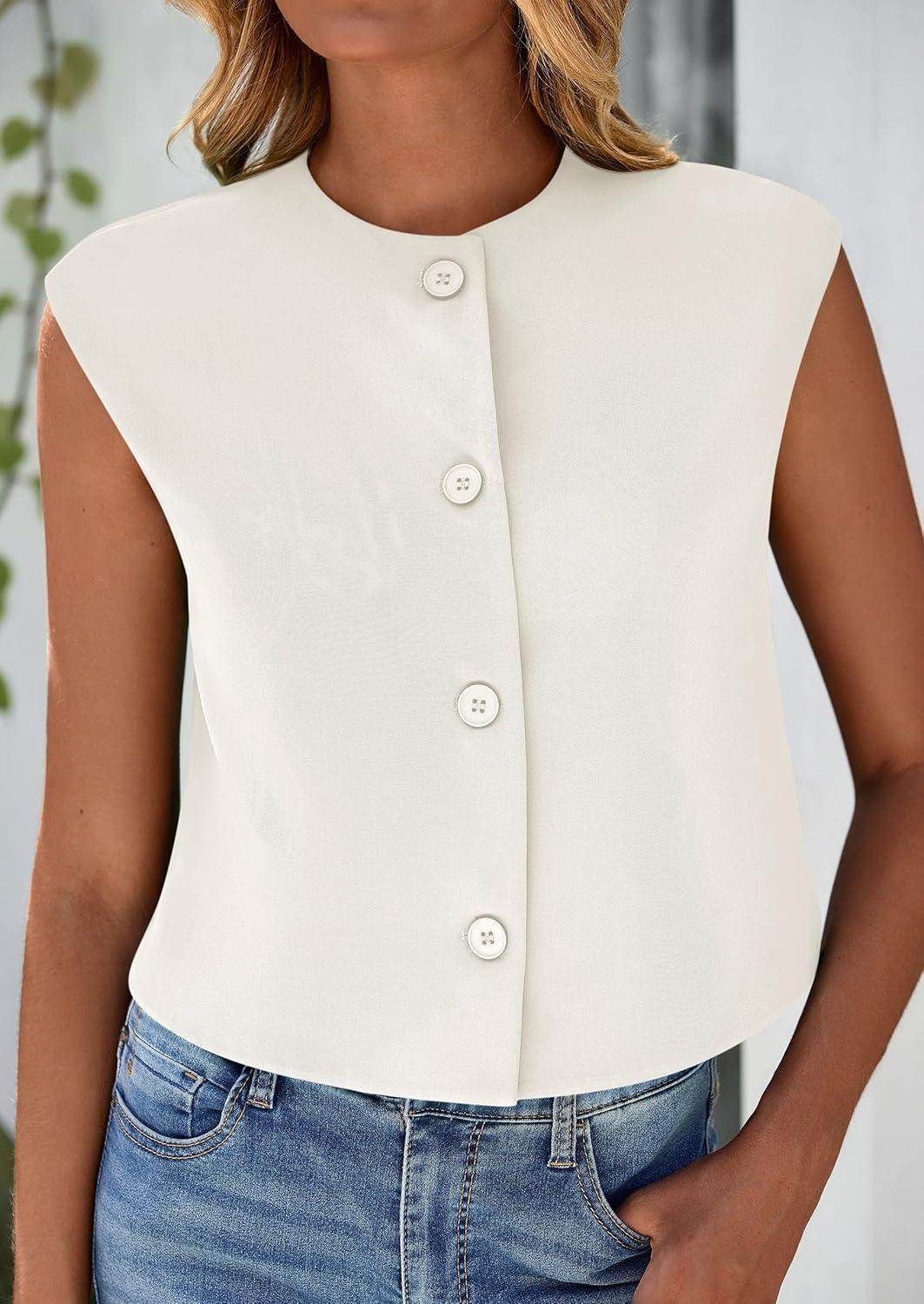 imagePRETTYGARDEN Womens Suit Vest Crop Tops Spring Summer Dressy Business Casual Work Office Clothes Trendy Blazer WaistcoatWhite