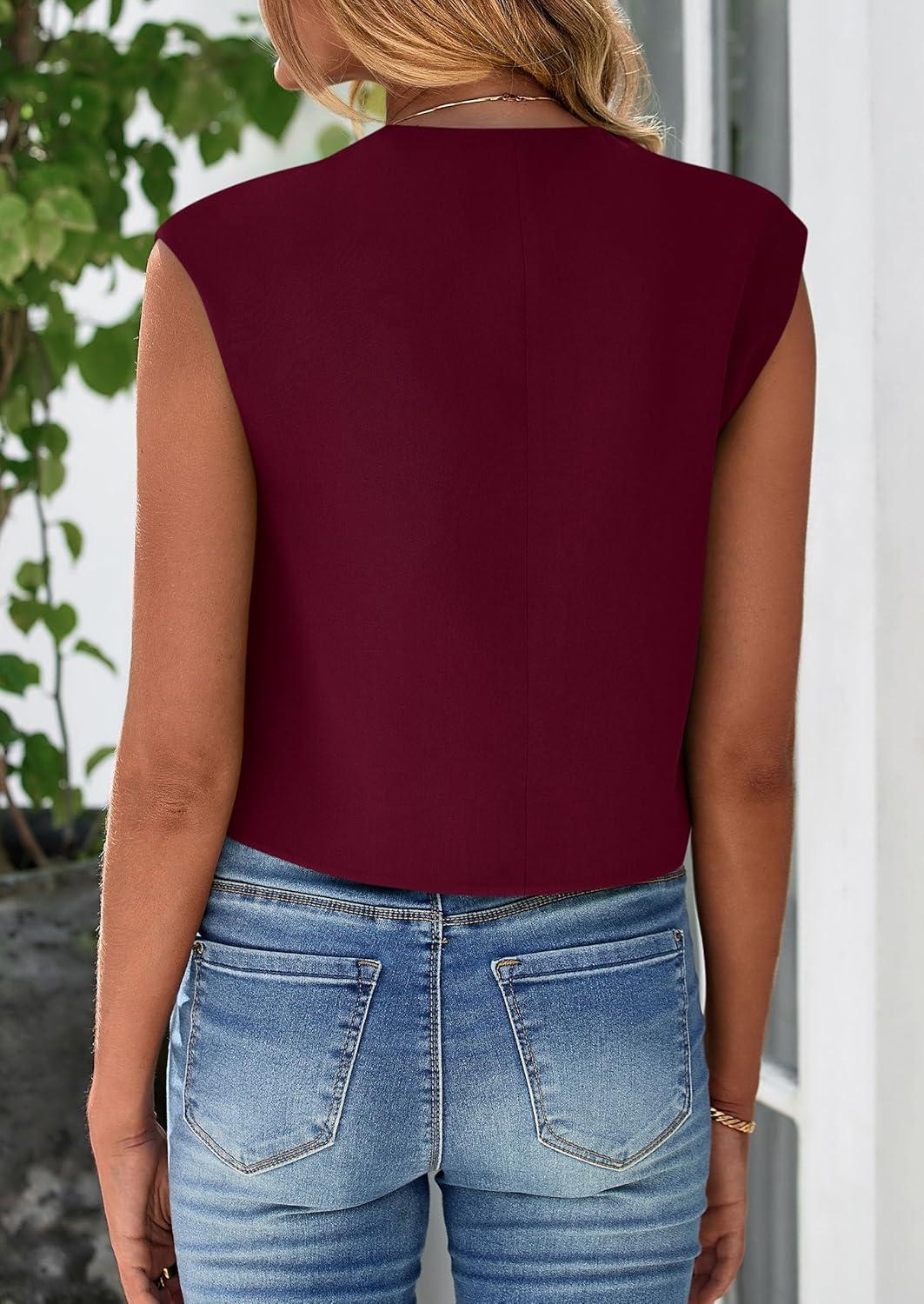 imagePRETTYGARDEN Womens Suit Vest Crop Tops Spring Summer Dressy Business Casual Work Office Clothes Trendy Blazer WaistcoatWine Red
