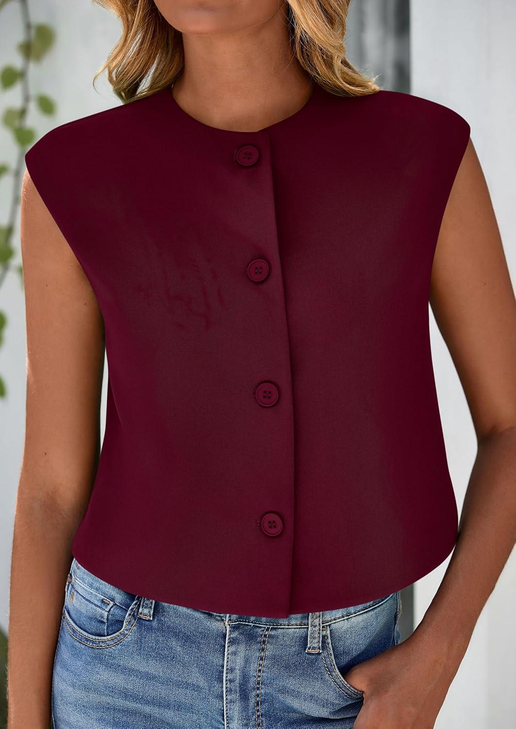 imagePRETTYGARDEN Womens Suit Vest Crop Tops Spring Summer Dressy Business Casual Work Office Clothes Trendy Blazer WaistcoatWine Red