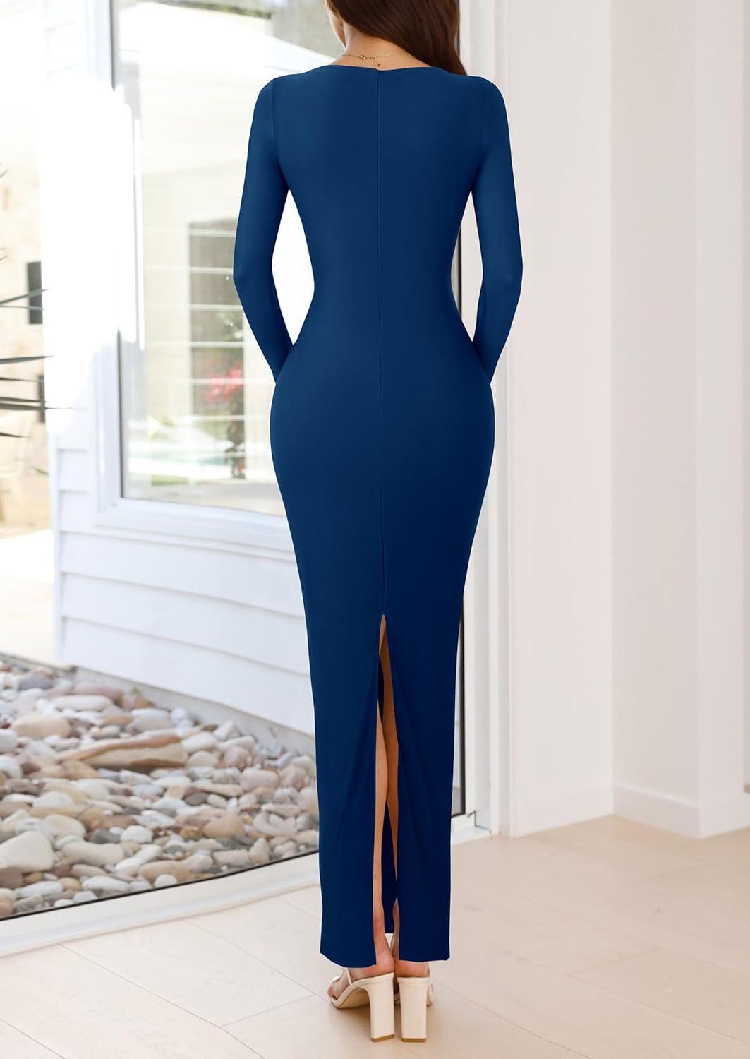 imagePRETTYGARDEN Bodycon Maxi Dress 2025 Fall Floral Long Sleeve Sexy Mesh Cocktail Wedding Guest Long DressesBlue