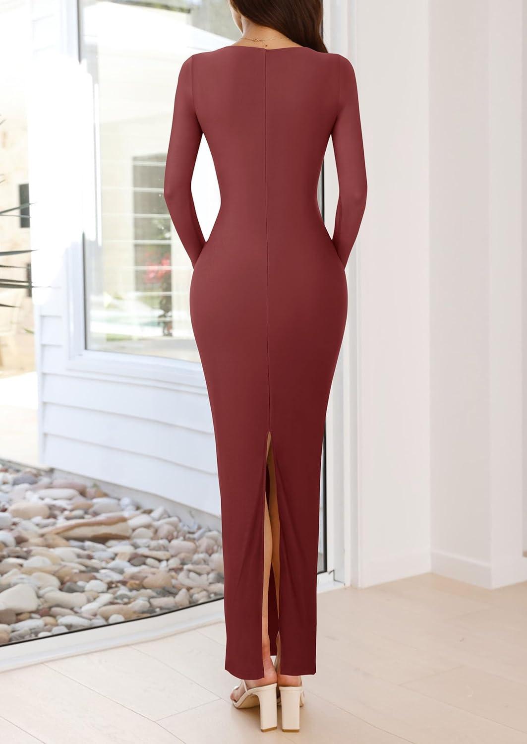 imagePRETTYGARDEN Bodycon Maxi Dress 2025 Fall Floral Long Sleeve Sexy Mesh Cocktail Wedding Guest Long DressesBrown
