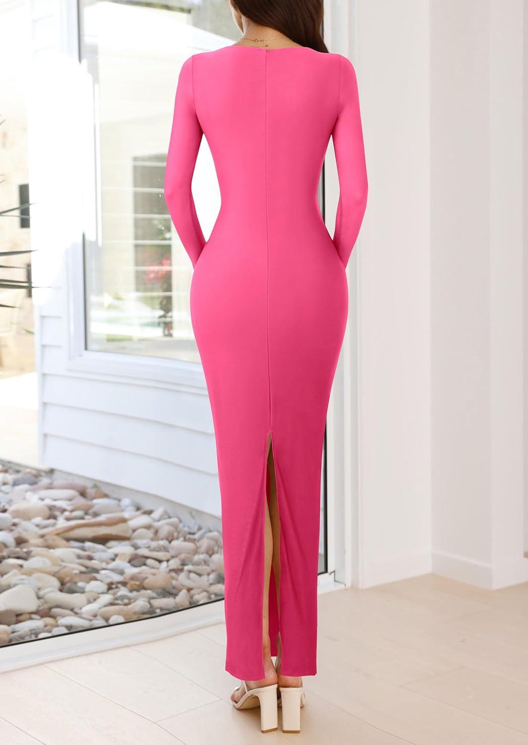 imagePRETTYGARDEN Bodycon Maxi Dress 2025 Fall Floral Long Sleeve Sexy Mesh Cocktail Wedding Guest Long DressesPink