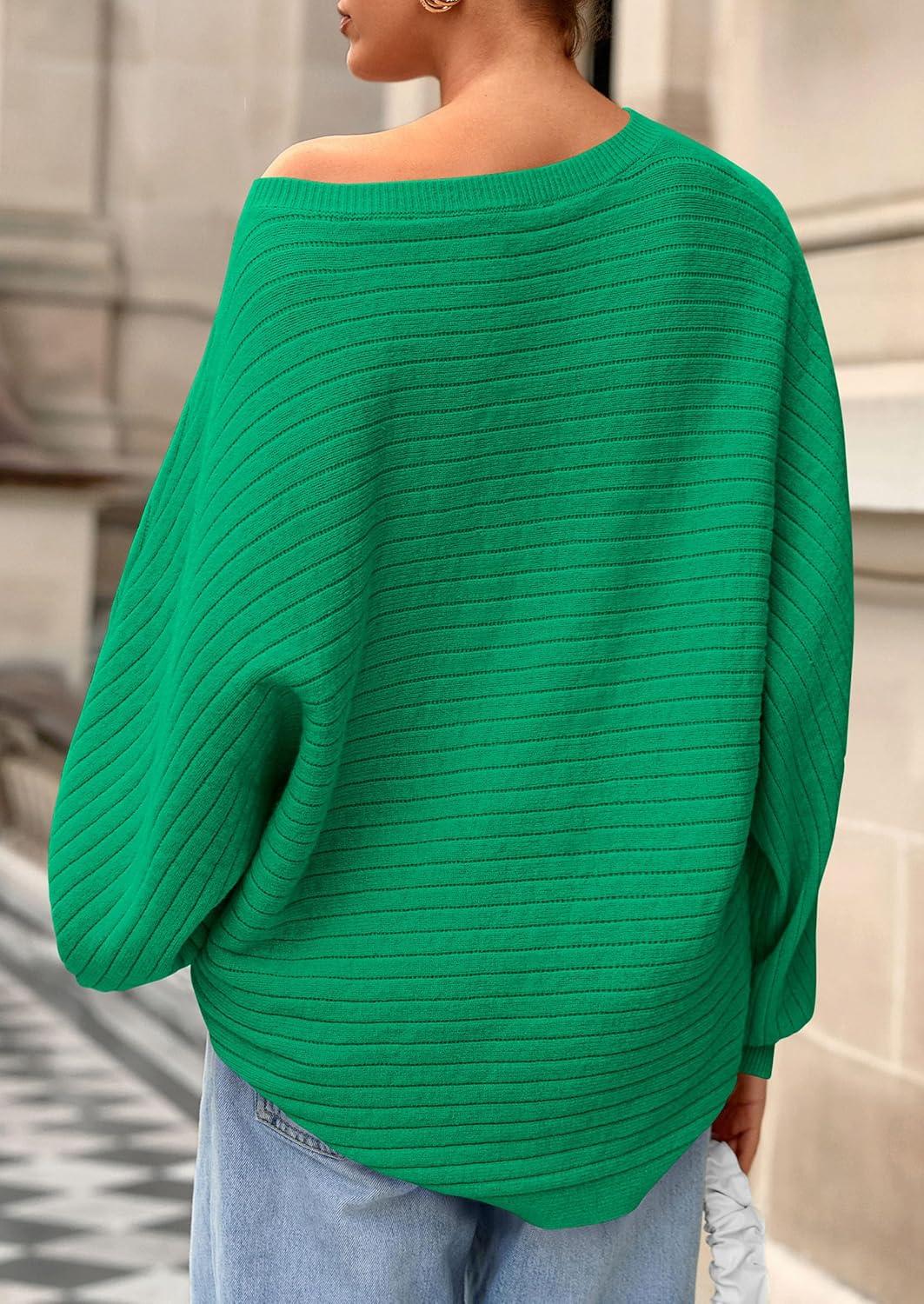 imagePRETTYGARDEN Sweaters for Women Oversized Spring Boat Neck Pullover Long Sleeve Knit Tops Cozy Fall Winter Fashion ClothingGreen