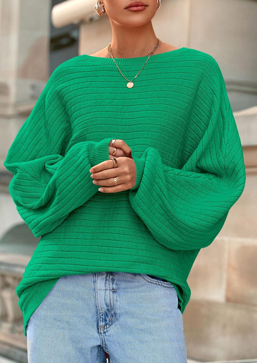 imagePRETTYGARDEN Sweaters for Women Oversized Spring Boat Neck Pullover Long Sleeve Knit Tops Cozy Fall Winter Fashion ClothingGreen