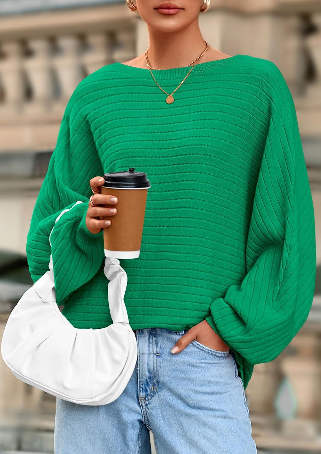 imagePRETTYGARDEN Sweaters for Women Oversized Spring Boat Neck Pullover Long Sleeve Knit Tops Cozy Fall Winter Fashion ClothingGreen