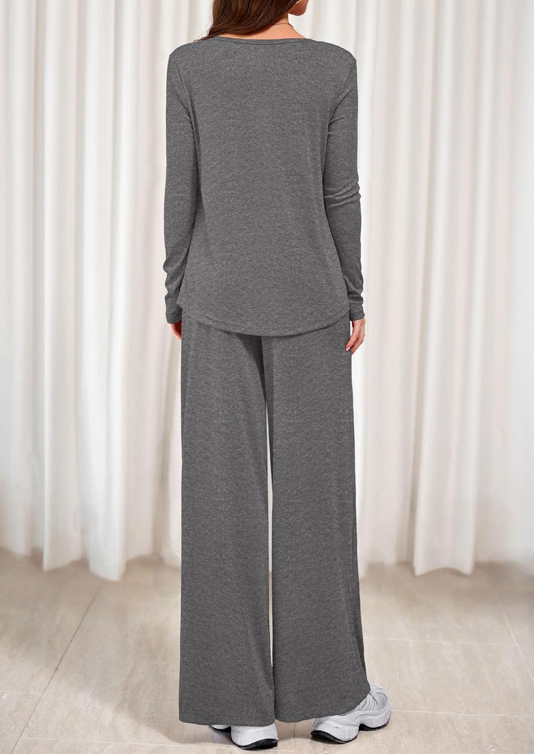 imagePRETTYGARDEN Womens 2 Piece Lounge Fall Sets Casual Long Sleeve Pajamas Comfy Pants Matching Spring Travel Outfits ClothesDark Grey