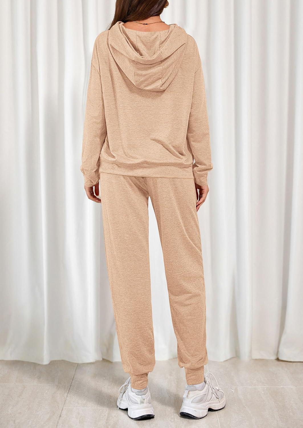 imagePRETTYGARDEN Womens 2 Piece Lounge Sets Fall Clothes Hoodies Sweatshirt Joggers Sweatpants Sweatsuits 2026 Airport OutfitsBeige