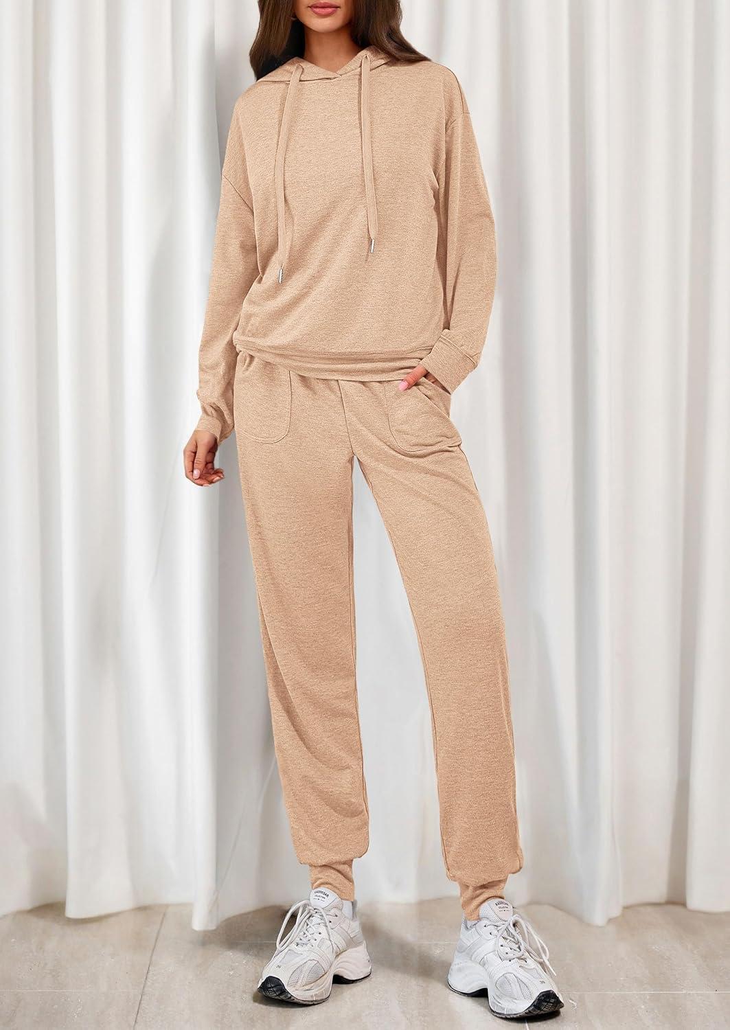 imagePRETTYGARDEN Womens 2 Piece Lounge Sets Fall Clothes Hoodies Sweatshirt Joggers Sweatpants Sweatsuits 2026 Airport OutfitsBeige
