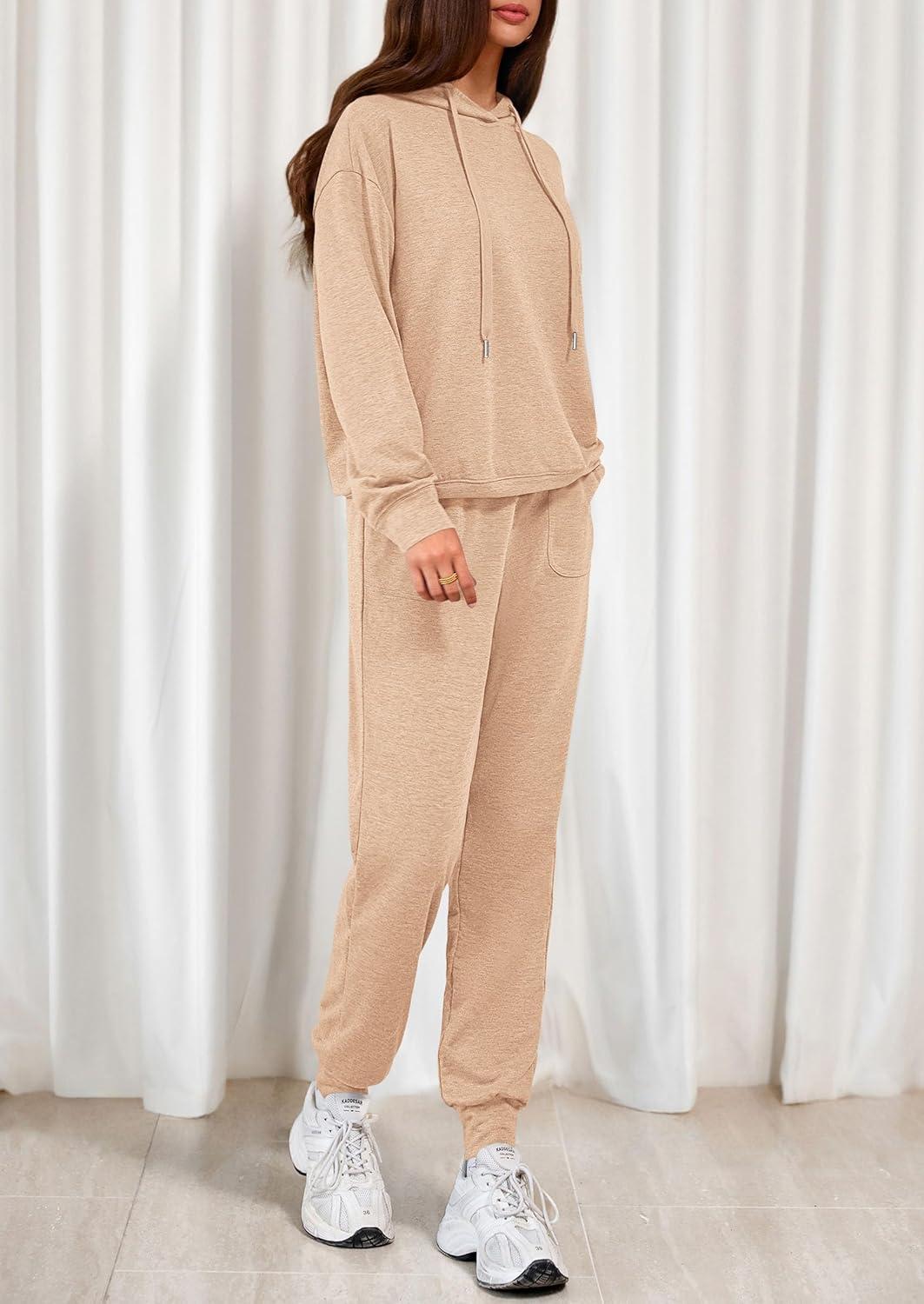 imagePRETTYGARDEN Womens 2 Piece Lounge Sets Fall Clothes Hoodies Sweatshirt Joggers Sweatpants Sweatsuits 2026 Airport OutfitsBeige