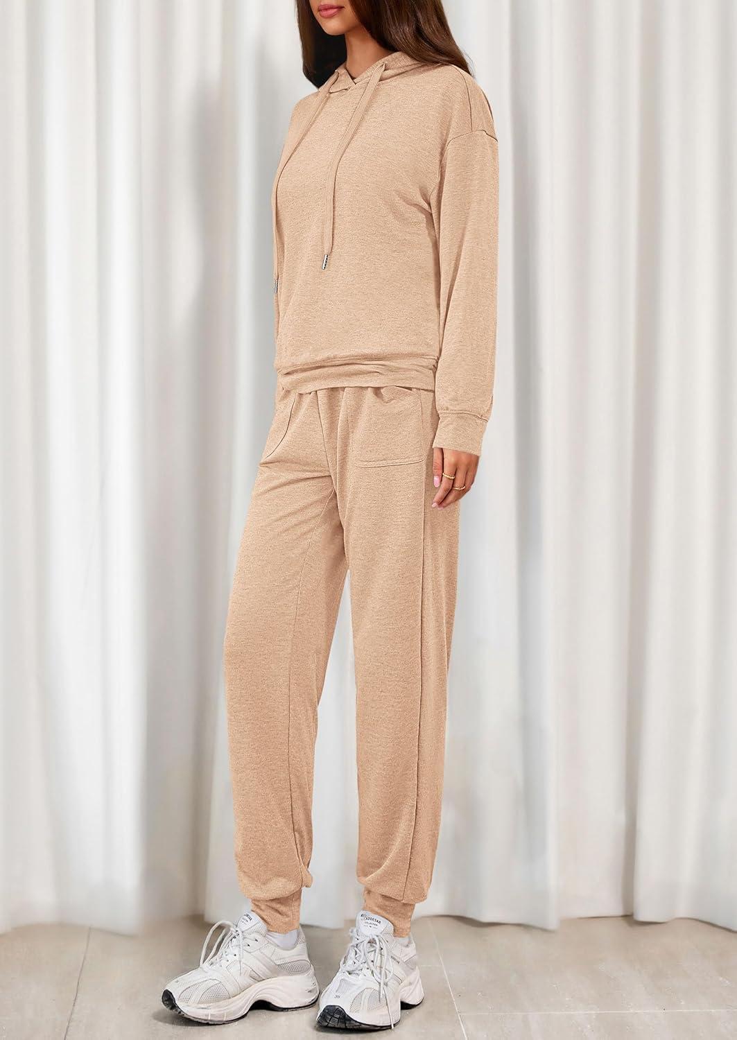 imagePRETTYGARDEN Womens 2 Piece Lounge Sets Fall Clothes Hoodies Sweatshirt Joggers Sweatpants Sweatsuits 2026 Airport OutfitsBeige