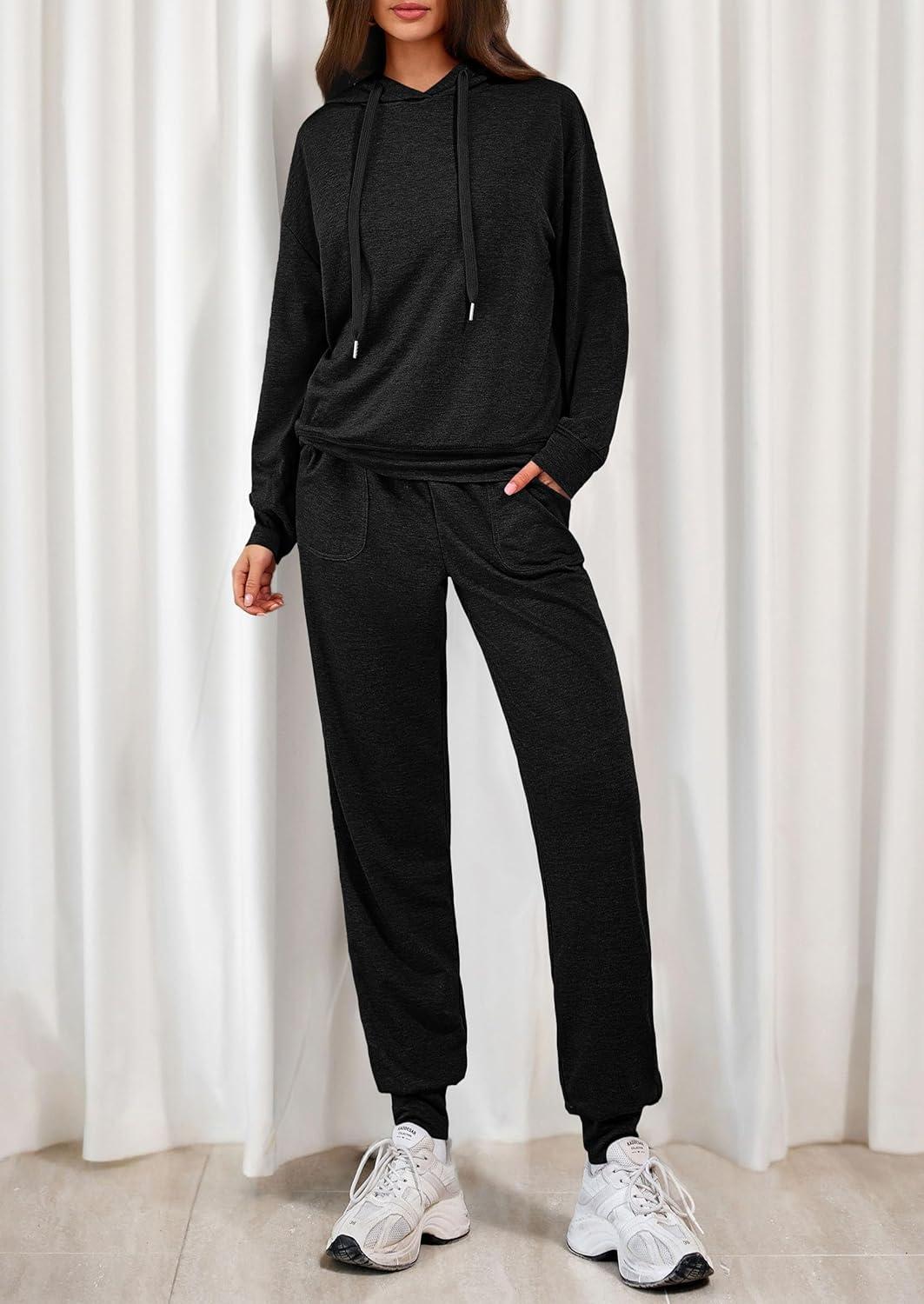 imagePRETTYGARDEN Womens 2 Piece Lounge Sets Fall Clothes Hoodies Sweatshirt Joggers Sweatpants Sweatsuits 2026 Airport OutfitsBlack