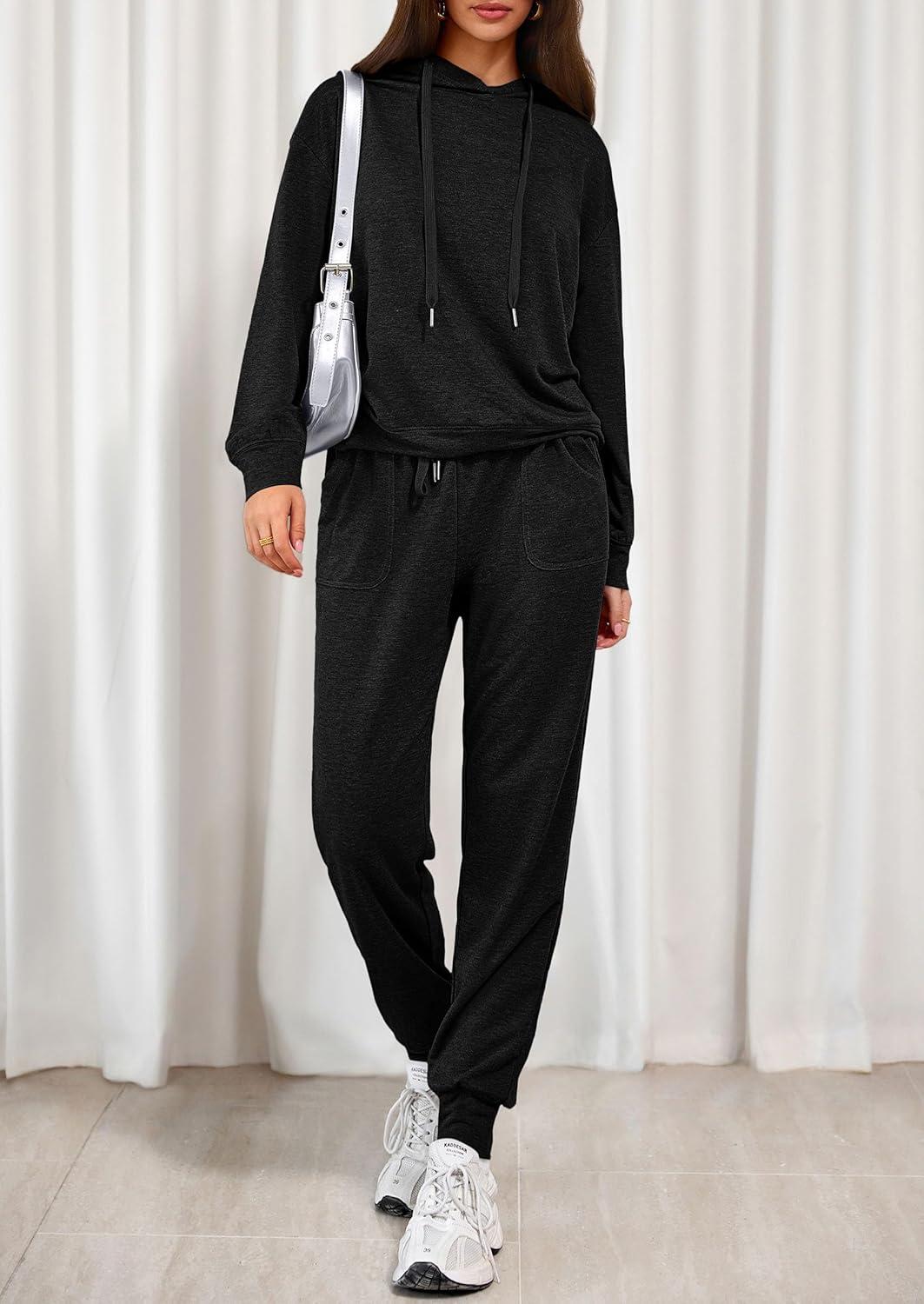 imagePRETTYGARDEN Womens 2 Piece Lounge Sets Fall Clothes Hoodies Sweatshirt Joggers Sweatpants Sweatsuits 2026 Airport OutfitsBlack